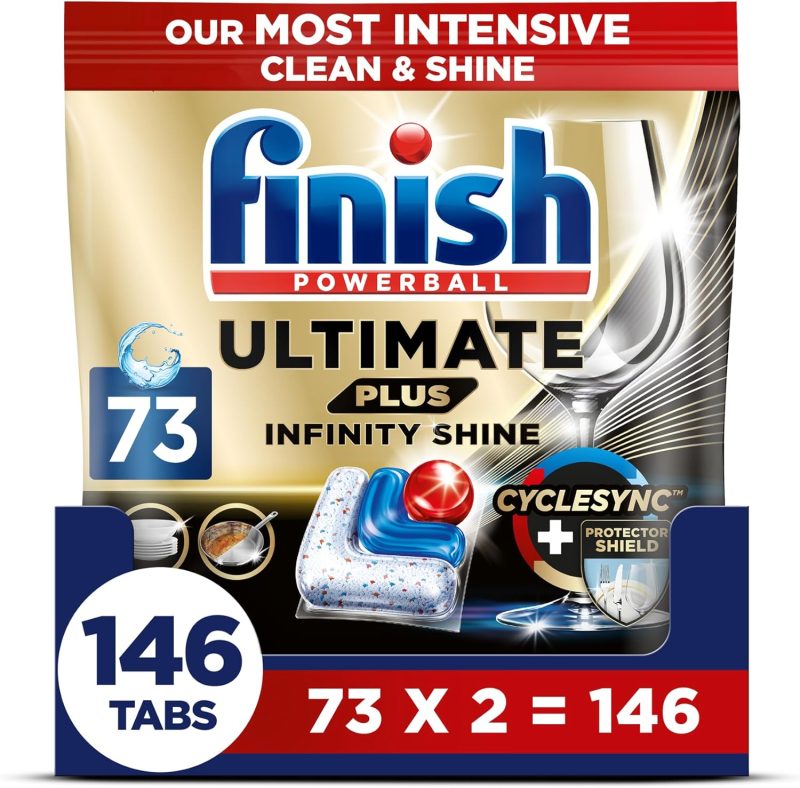 Finish Ultimate Plus Infinity Shine Dishwasher Tablets bulk |Scent: Fresh | 146 Dishwasher Tabs (73x2) | For A Superb Clean & Diamond Shine