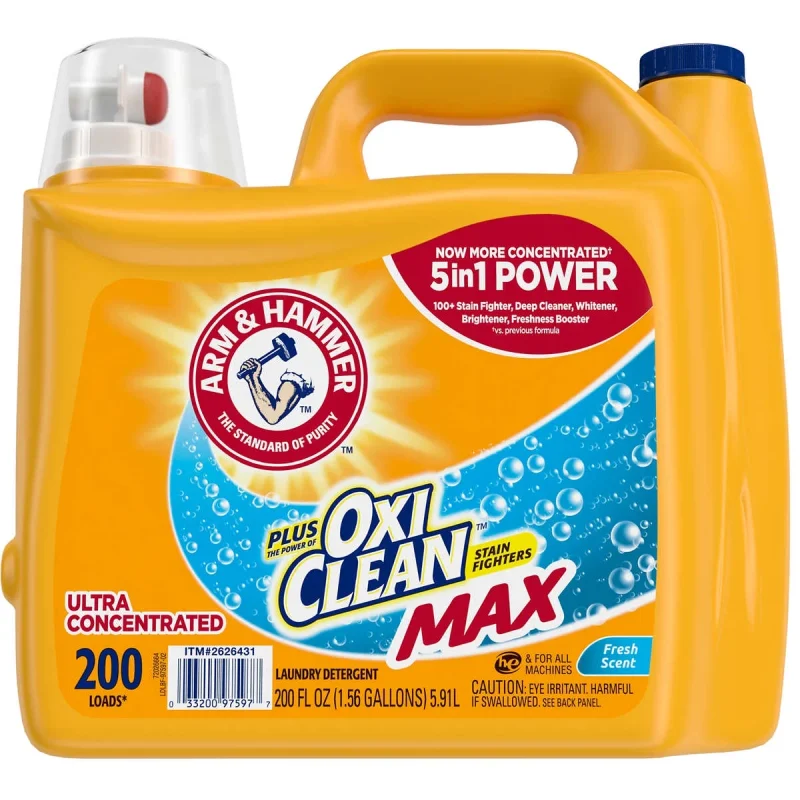 Arm & Hammer Plus OxiClean Max HE Liquid Laundry Detergent, Fresh, 200 Loads, 200 fl oz