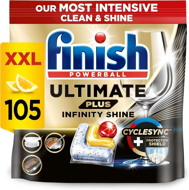 Finish Ultimate Plus Infinity Shine Dishwasher Tablets bulk | Scent : Lemon | Size: 105 Dishwasher Tabs |For Superb Clean and Diamond Shine