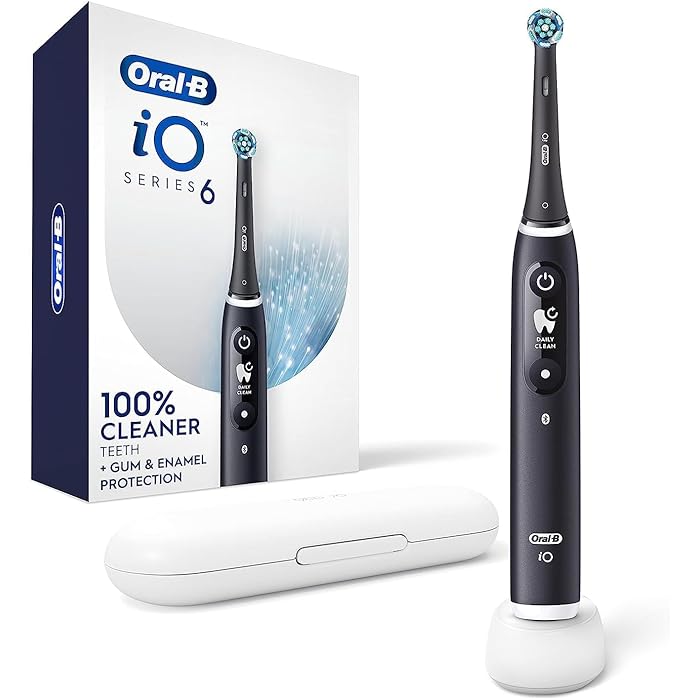 Oral-BiO Series 6 Rechargeable Electric Toothbrush with Visible Pressure Sensor to Protect Gums, 2 Minute Timer, 5 Cleaning Settings, 1 Replacement Toothbrush Head, and Travel Case, Black