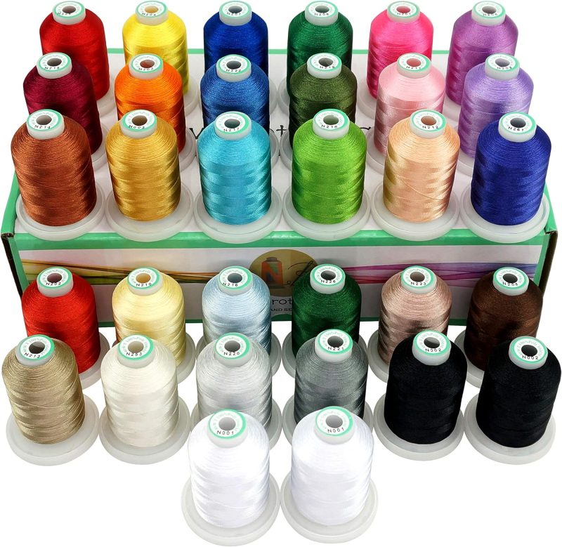 New brothread 32 Spools Polyester Embroidery Machine Thread Kit 1000M (1100Y) Each Spool - Colors Compatible with Janome and Robison-Anton Colors - Assortment 1