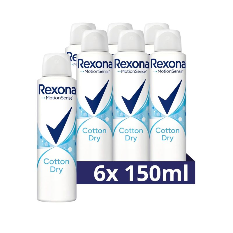 Rexona MotionSense Deodorant Spray Cotton Dry Anti Perspirant with 48 hours protection against body odor and underarm wetness 6x 150 ml