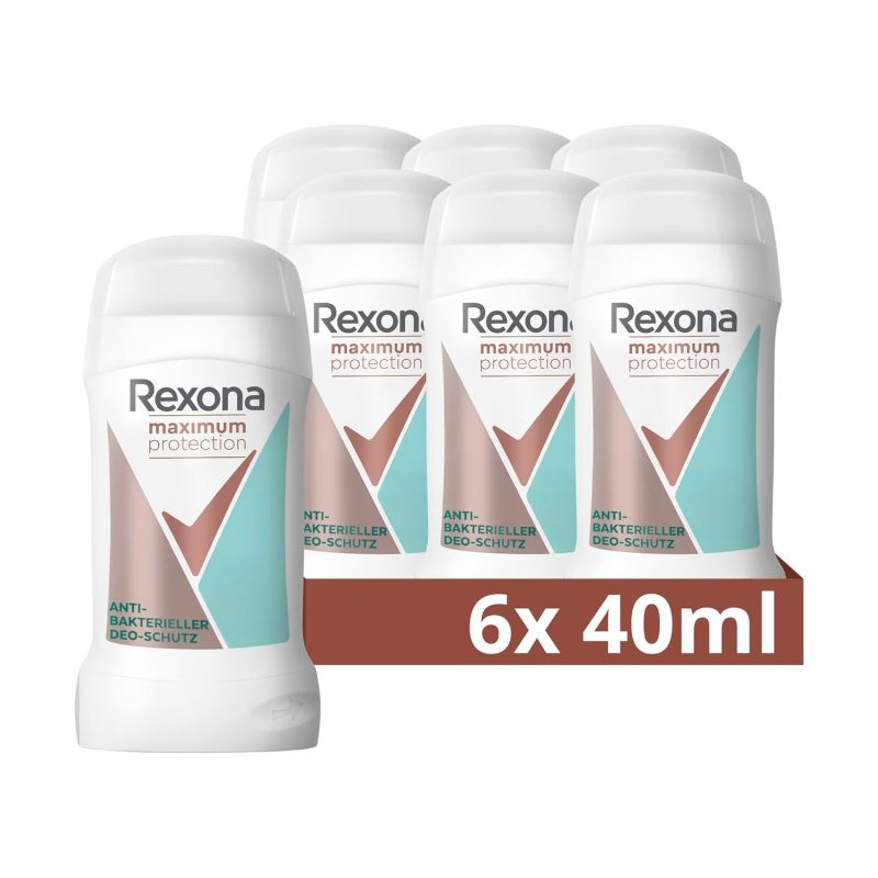 exona Maximum Protection Antiperspirant Deodorant Stick Antibacterial Deodorant Protection Against Strong Sweating and Body Odour Without Alcohol 40 ml x 6 Pieces