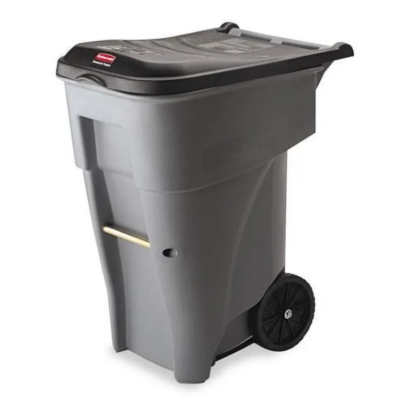 Brute Rubbermaid 65 Gallon Heavy Duty Polyethylene Rollout Garbage Can with Lid, Gray