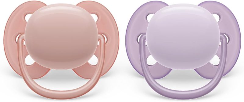 Philips Avent Ultra Soft Soother - 2 x Soft and Flexible Baby Soothers for Babies Aged 0-6 Months, BPA-Free with Steriliser Carry Case (Model SCF091/31)