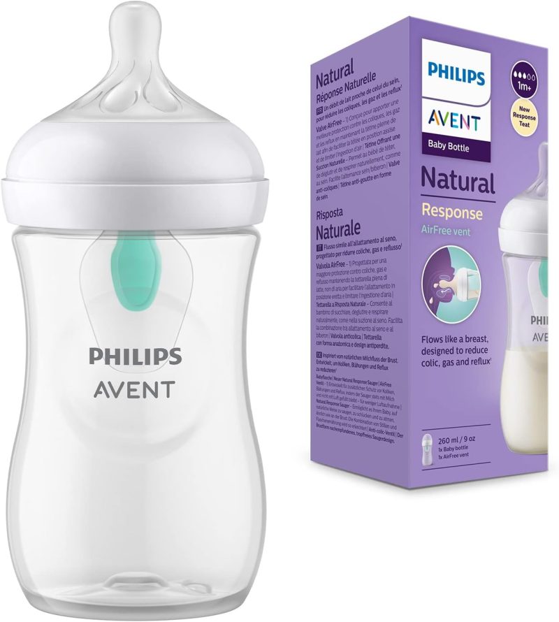 Philips Avent Natural Response Baby Bottle - 260ml Baby Milk Bottle with AirFree Vent, BPA Free for Newborn Babies Aged 1 Months+ (Model SCY673/01)
