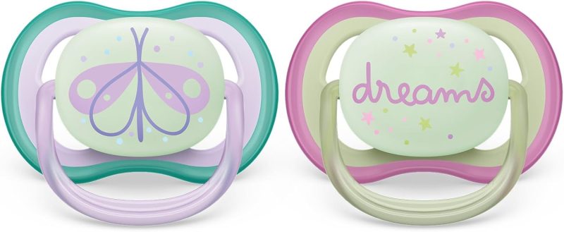 Philips Avent Ultra air Soother - 2 x Light, Breathable Glow-in-The-Dark Baby Soothers for Babies Aged 0-6 Months, BPA-Free with Steriliser Carry Case (Model SCF376/19)