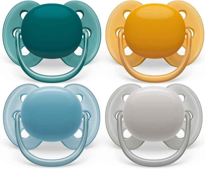 Philips Avent Ultra Soft Soother - 4 x Soft and Flexible Baby Soothers for Babies Aged 6-18 Months, BPA Free with Steriliser Carry Case (Model SCF091/36)