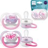 Philips Avent Ultra Air Pacifier, for 0-6m, Orthodontic & BPA-, 2 pcs, Including Sterilizer/Carrying Case, SCF080/02, Pink and Purple