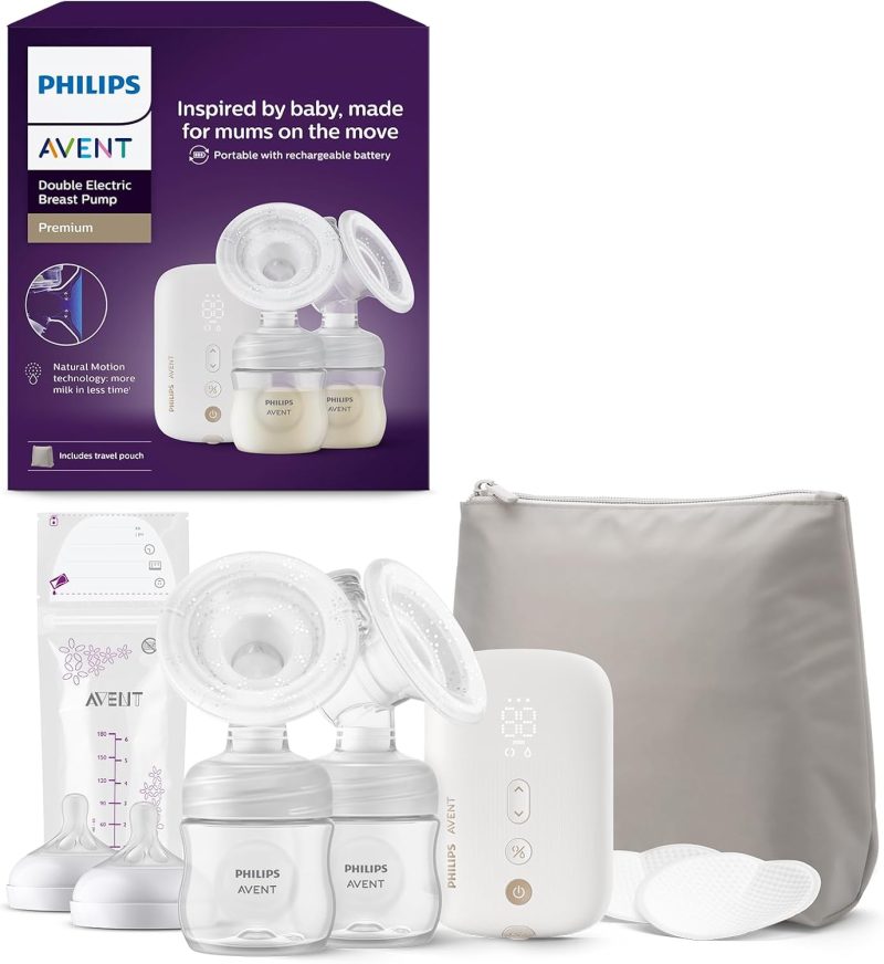 Philips Avent Double Electric Breast Pump, Hospital Strength and Rechargeable Motor, Inspired by Baby's Natural Suckling, Travel Bag, Model SCF398/31