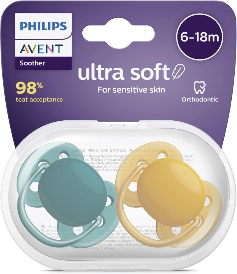 Philips Avent Ultra Soft Pacifier 2 Pack - BPA-Free Dummy for Babies from 6-18 Months (Model SCF091/04)