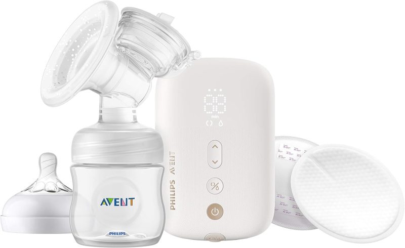 Philips Avent Single Premium Electric Breast Pump for Quicker and Personalised Milk Expression, Rechargeable Battery, Timer Display, SCF396/11
