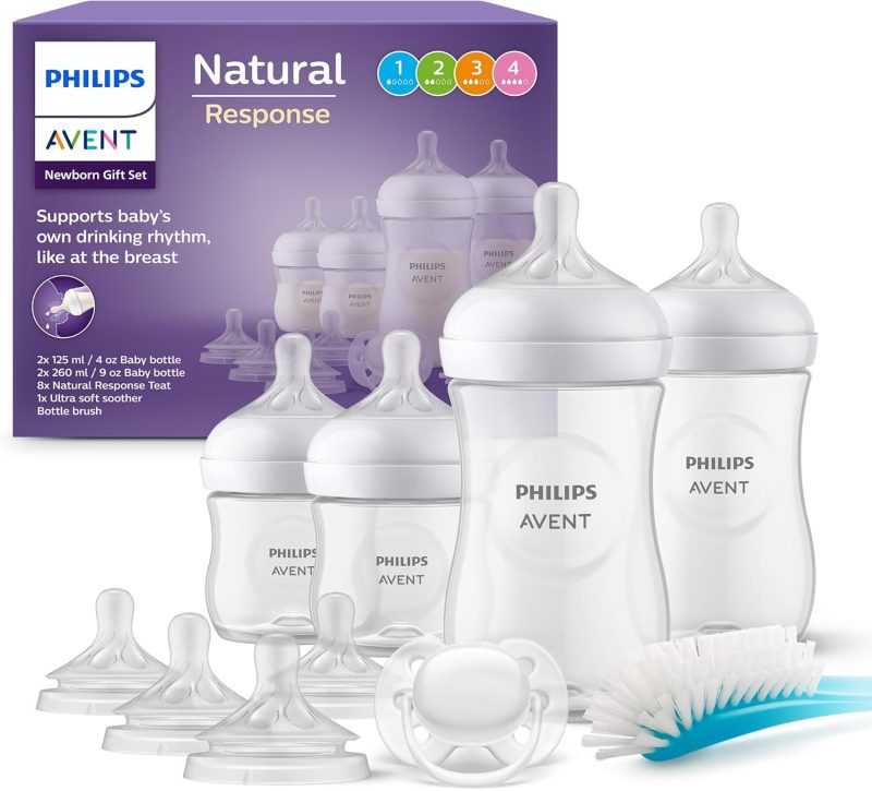 Philips Avent Baby Bottle Newborn Gift Set - 4 Baby Milk Bottles, 2 Extra Nipples, Ultra-Soft Pacifier and Bottle Brush, Babies Aged 0-12 Months+ (Model SCD838/13)