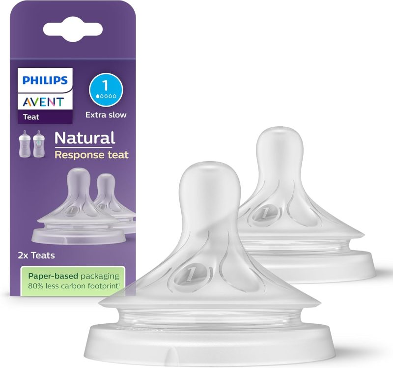 Philips Avent Natural Response Bottle Teat - 2 x Baby Bottle Flow 1 Teats for Newborn Babies, 0 Months, BPA Free (Model SCY961/02)