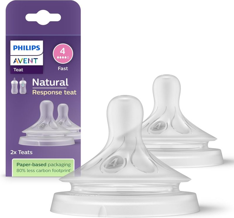 Philips Avent Natural Response Bottle Teat - 2 x Baby Bottle Flow 4 Teats for Babies Aged 3+ Months, BPA Free (Model SCY964/02)