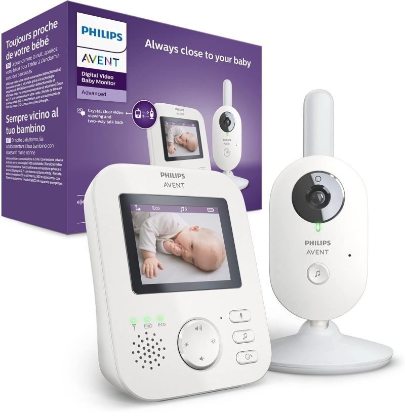 Philips Avent Video Baby Monitor – Private and Secure with A-FHSS Technology, 2.7 inch Color Screen, Soothing lullabies & talkback (Model SCD833/05)