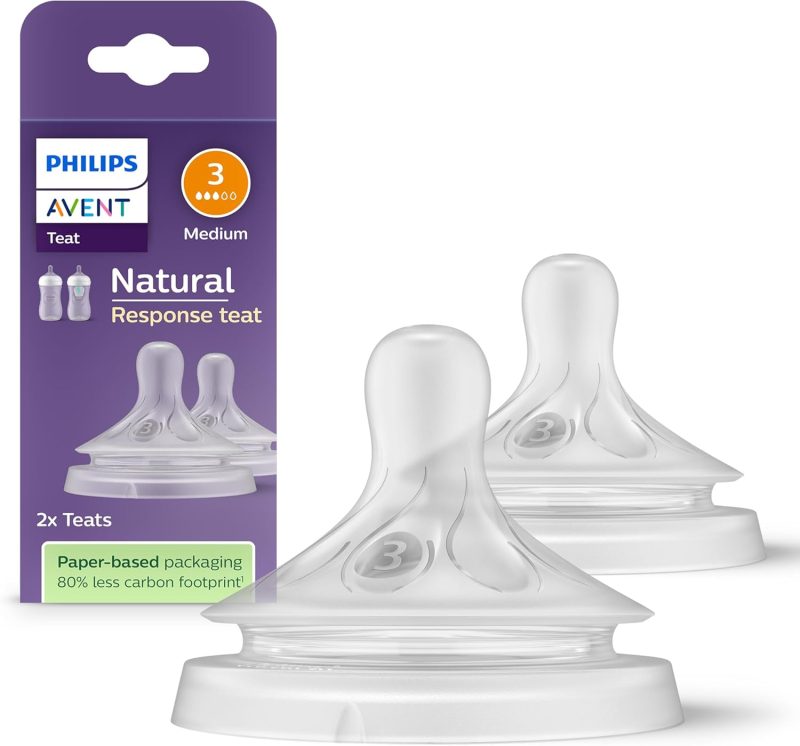 Philips Avent Natural Response Bottle Teat - 2 x Baby Bottle Flow 3 Teats for Newborn Babies, 1+ Months, BPA Free (Model SCY963/02)
