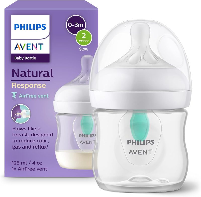 Philips Avent Natural Response Baby Bottle - 125ml Baby Milk Bottle with AirFree Vent, BPA Free for Newborn Babies Aged 0 Months+ (Model SCY670/01)