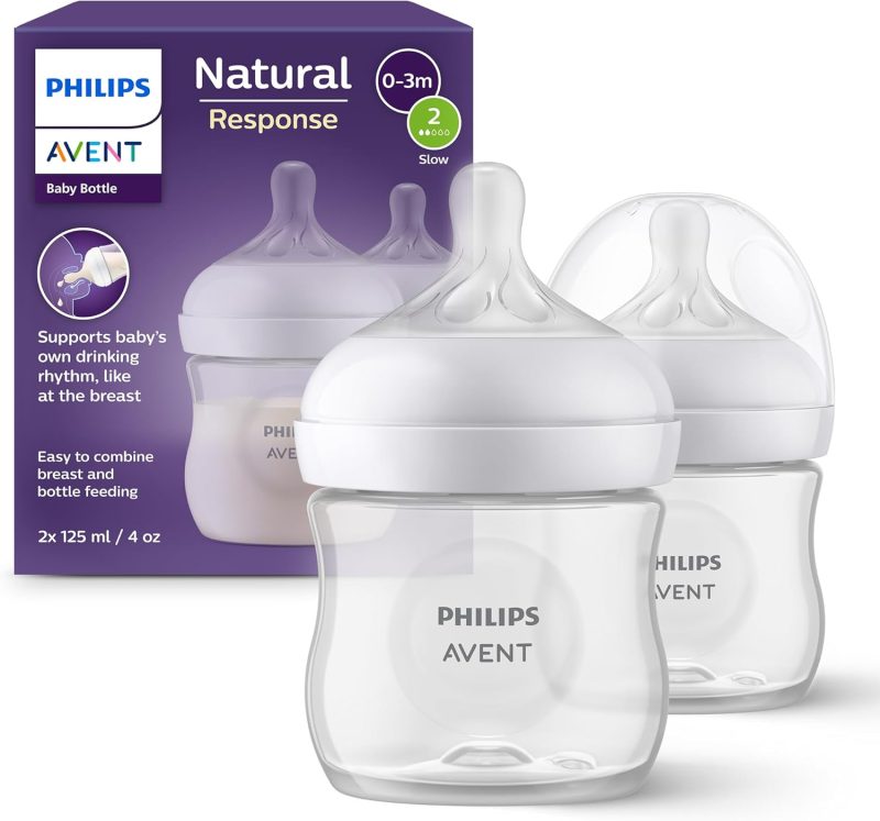 Philips Avent Natural Response Baby Bottle - 2 x 125ml Baby Milk Bottle for Newborns and Up, BPA Free, 0+ Months (Model SCY900/02)