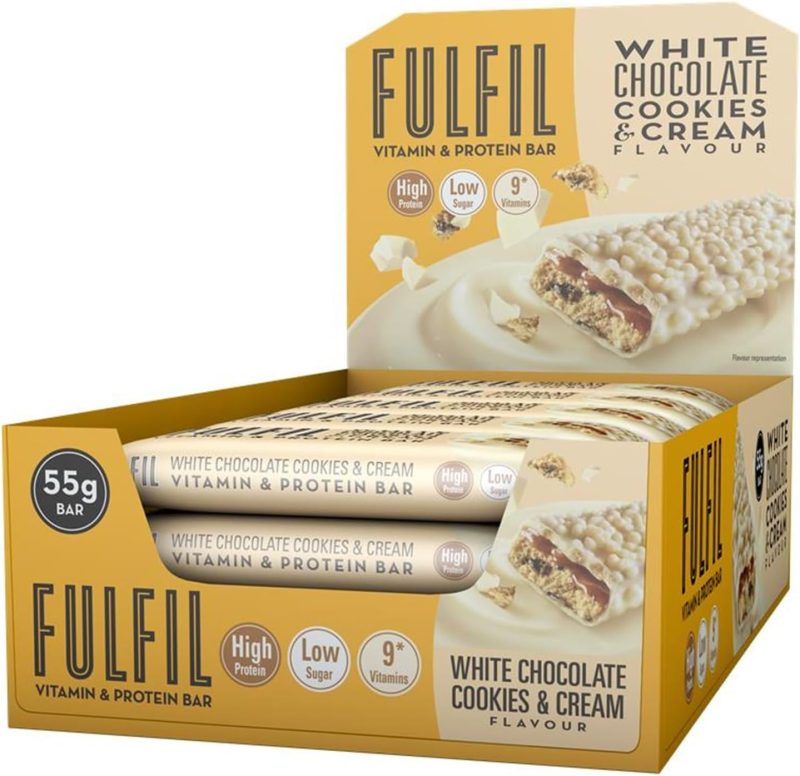 FULFIL Vitamin and Protein Bars (15 x 55 g Bars) — White Chocolate Cookies and Cream Flavour — 20 g High Protein, 9 Vitamins, Low Sugar