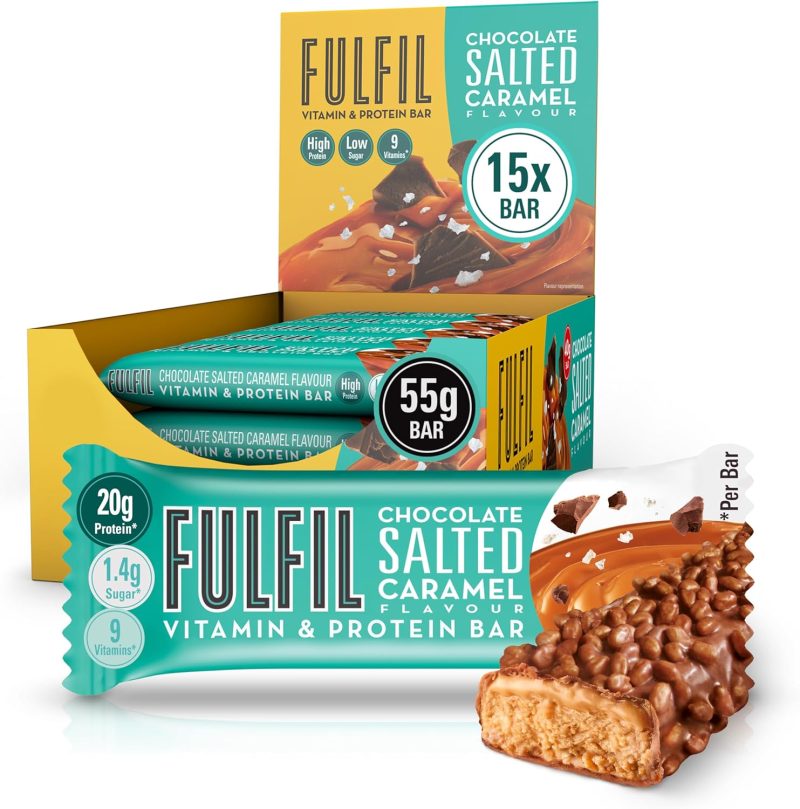 FULFIL Vitamin and Protein Bars (15 x 55 g Bars) — Chocolate Salted Caramel Flavour — 20 g High Protein, 9 Vitamins, Low Sugar