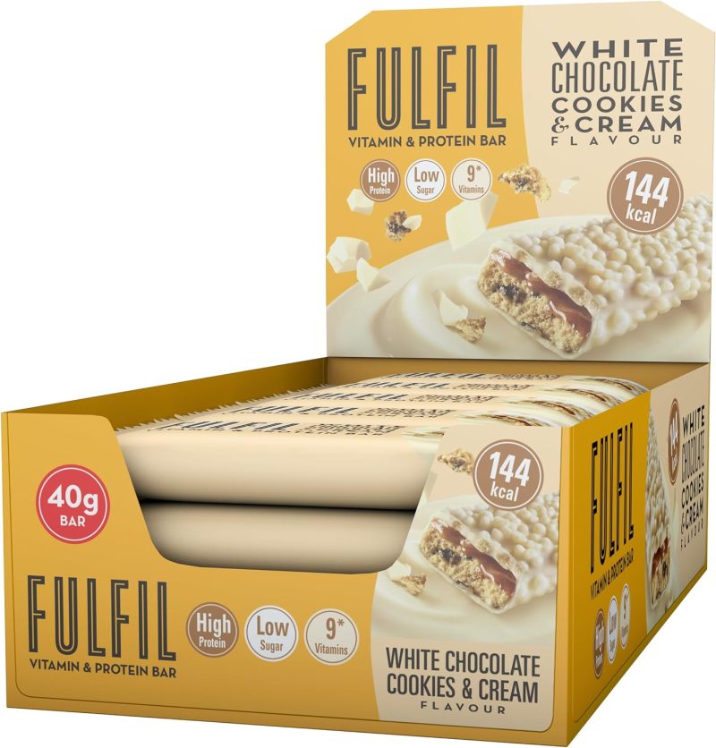 FULFIL Vitamin and Protein Bars (15 x 40 g Bars) — White Chocolate Cookies and Cream Flavour — 15g High Protein, 9 Vitamins, Low Sugar