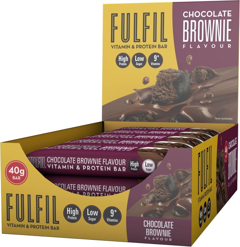 Fulfil Vitamin and Protein Bars (15 x 40g Bars) - Chocolate Brownie Flavour - 15g High Protein, 9 Vitamins, Low Sugar