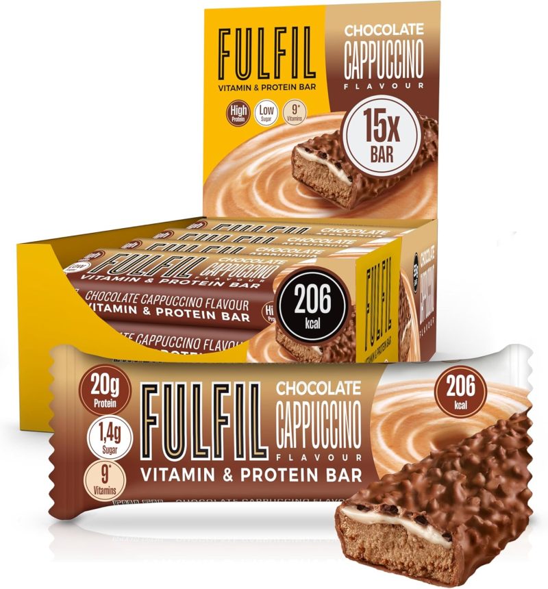 Fulfil Vitamin and Protein Bars (15 x 55 g Bars) - Chocolate Cappuccino Flavour - 20 g High Protein, 9 Vitamins, Low Sugar