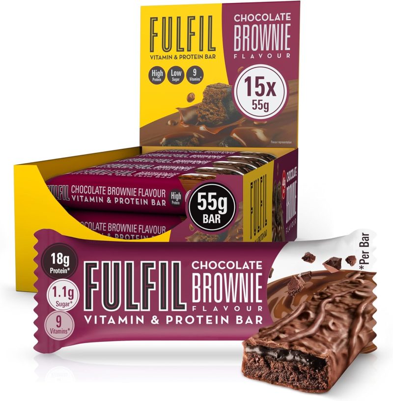 FULFIL Vitamin and Protein Bars (15 x 55 g Bars), Chocolate Brownie Flavour, 20 g High Protein, 9 Vitamins, Low Sugar