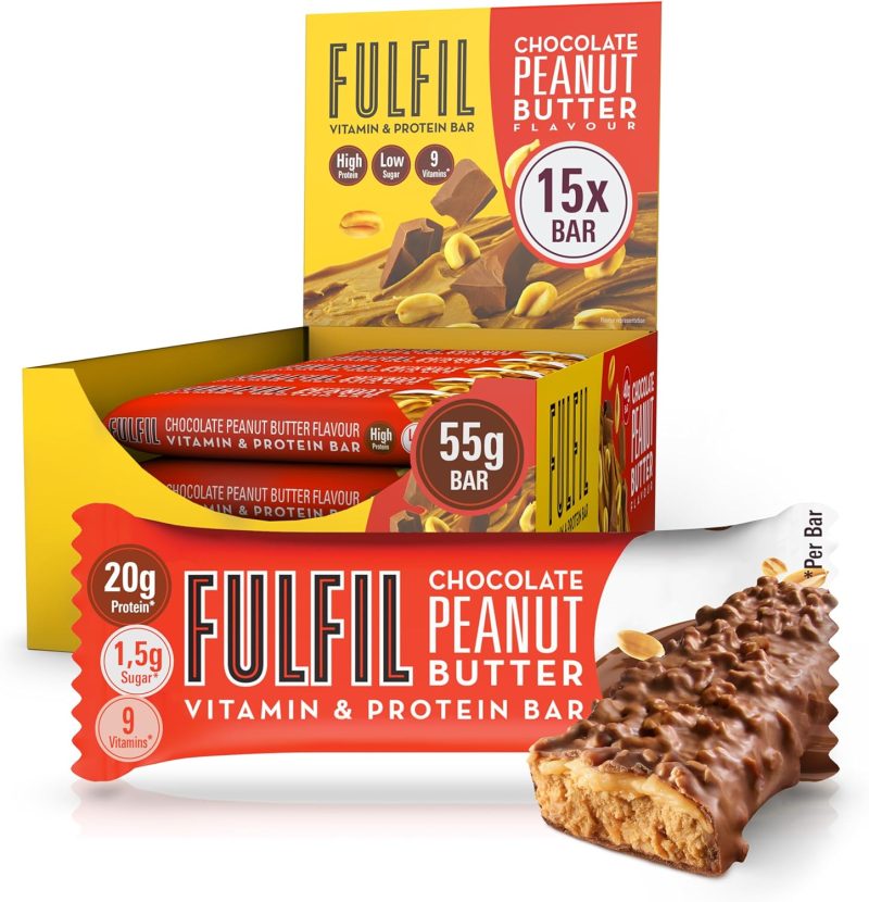 FULFIL Vitamin and Protein Bars (15 x 55 g Bars), Chocolate Peanut Butter Flavour, 20 g High Protein, 9 Vitamins, Low Sugar