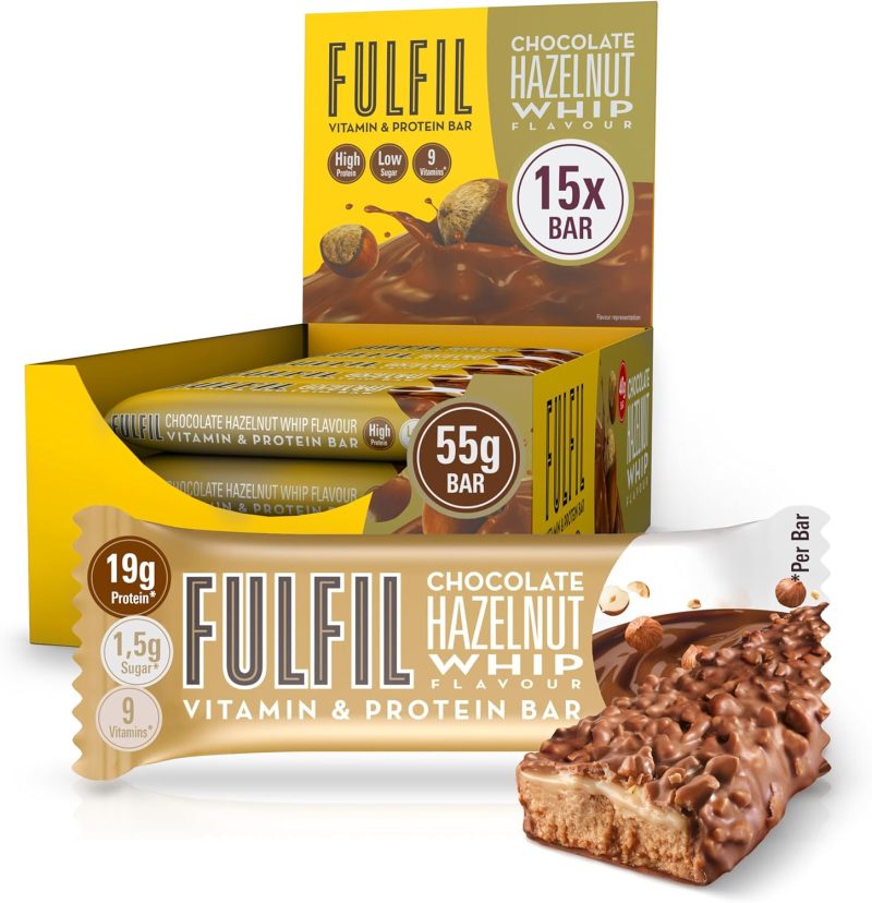 FULFIL Vitamin and Protein Bars (15 x 55 g Bars), Chocolate Hazelnut Whip Flavour, 20 g High Protein, 9 Vitamins, Low Sugar