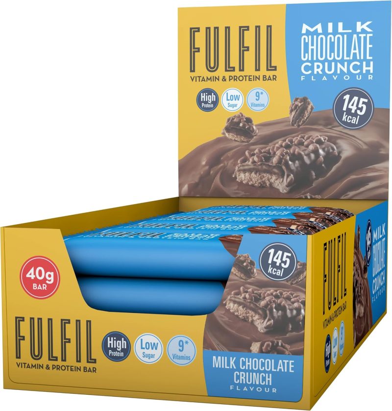 Fulfil Vitamin and Protein Bars (15 x 40g Bars) — Milk Chocolate Crunch - 15g High Protein, 9 Vitamins, Low Sugar