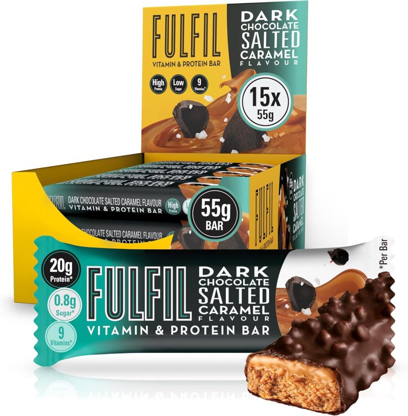 FULFIL Vitamin and Protein Bars (15 x 55 g Bars) — Dark Chocolate Salted Caramel Flavour — 20 g High Protein, 9 Vitamins, Low Sugar