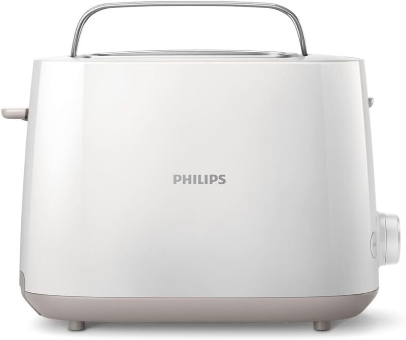 Philips Toaster - 2 Toast Slots, 8 Levels, Bread Attachment, Defrost Function, Lift Function, Automatic Shut-Off, White (HD2581/00)