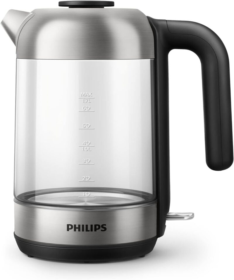 Philips HD9339/80 Glass Kettle, 1.7 Litres, LED Lighting, Dry Run Protection, Removable Micro Strainer Filter, 2200 W
