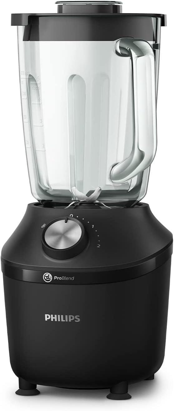 Philips HR2291/41 Blender 3000 Series (600 Watt, ProBlend Technology, 4 Blades, 2L Glass Jug, Includes Drinking Bottle) Black