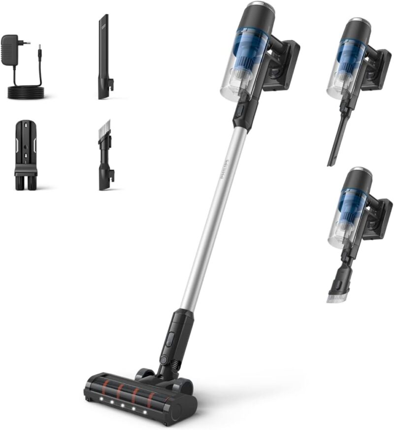 Philips 3000 Series Cordless Vacuum Cleaner - 60 min run-time, PowerCyclone 8, Handheld option, Hardfloor LED Nozzle, Crevice tool, Combination tool, Lighweight, Replaceable battery, XC3032