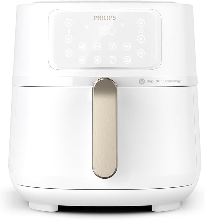Philips Airfryer 5000 Series XXL, 7.2 L (1.4 kg) - 6 Servings, 16-in-1 Airfryer, WiFi Connected, 90% Less Fat with Rapid Air Technology, HomeID App. White (HD9285/00)