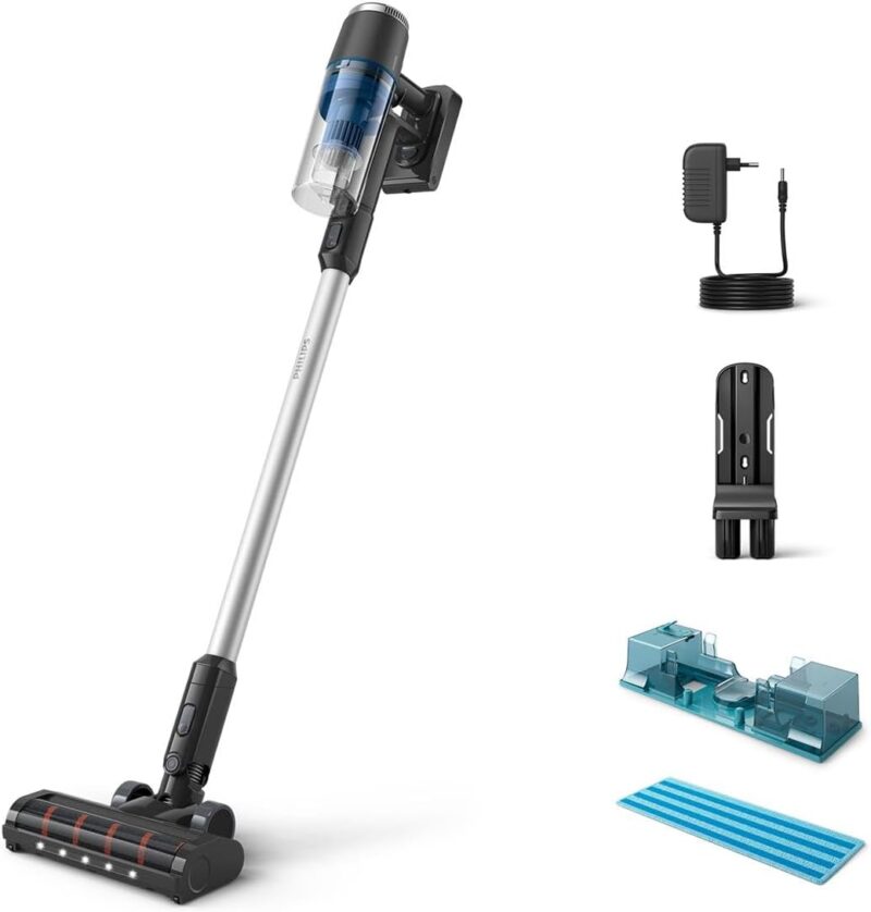 Philips Cordless Vacuum Cleaner 3000 Series Aqua, Vacuum Cleaner and Wipe, Integrated Handheld Vacuum Cleaner, Lightweight 1.5 kg, Precise LED Nozzle, 60 Minutes Runtime, Removable Battery,