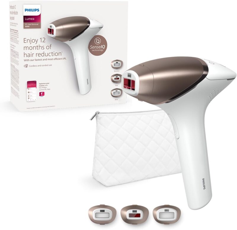 Philips Lumea IPL Hair Removal Device 9000 Series - Hair Removal Device with SenseIQ Technology, 3 Attachments for Body, Face and Precision, Cordless Use (Model BRI955/00)