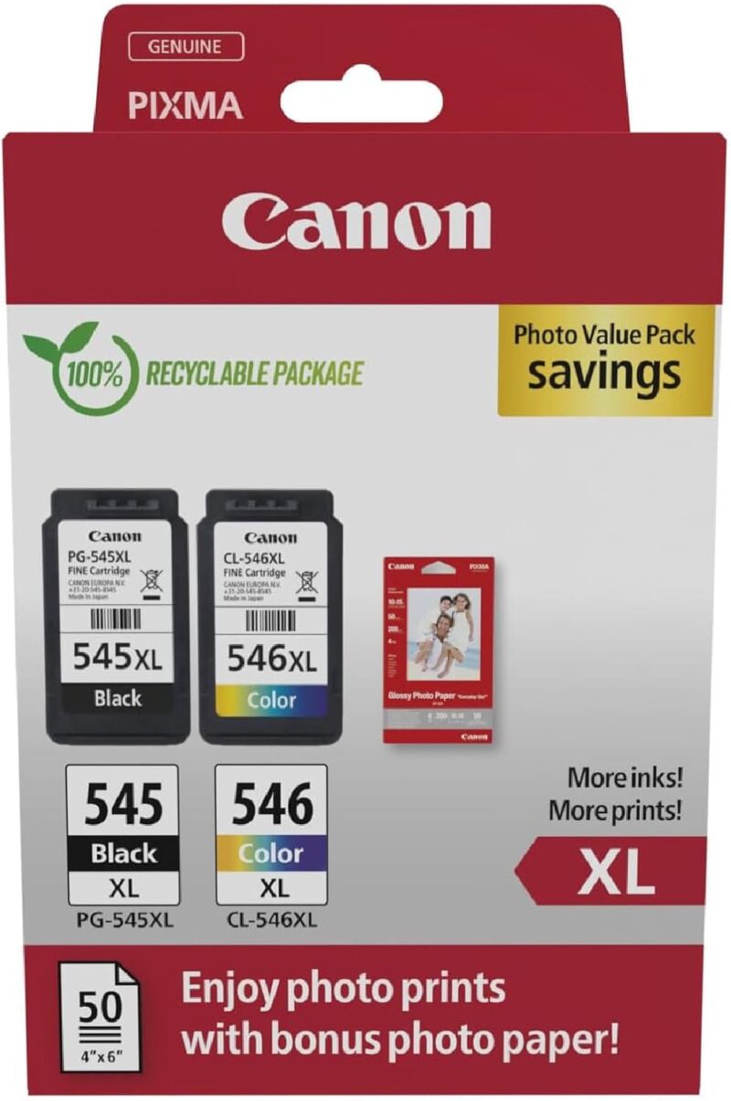 Canon PG-545XL / CL-546XL High Yield Genuine Ink Cartridges, Pack of 2