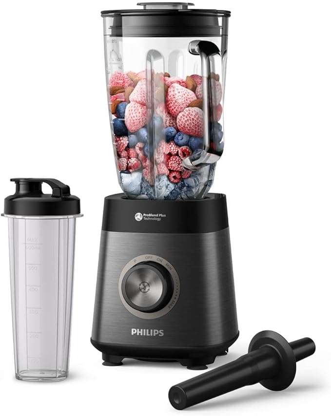 Philips 5000 Series Blender with Blending and Go Container - 1200 W. 2L Maximum Capacity. ProBlend Plus Technology. Dishwasher Safe. Automated Cleaning. Black (HR3041/00)