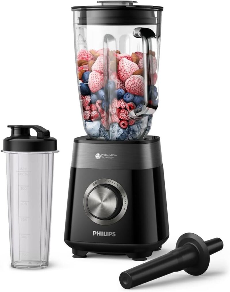 Philips 5000 Series Blender with Blending and Go Container - 1200 W. 2L Maximum Capacity. ProBlend Plus Technology. Dishwasher-safe parts. Black (HR3031/00)