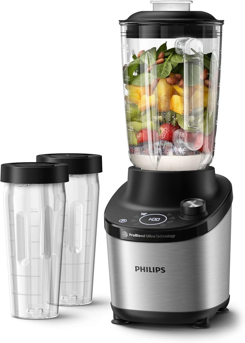 Philips 7000 Series High Performance Blender - ProBlend Ultra Technology, 1,500 W, 2L Glass Container, Quick Selection Programs for Smoothies & Soups, HomeID App, Dishwasher Safe Parts (HR3760/10)