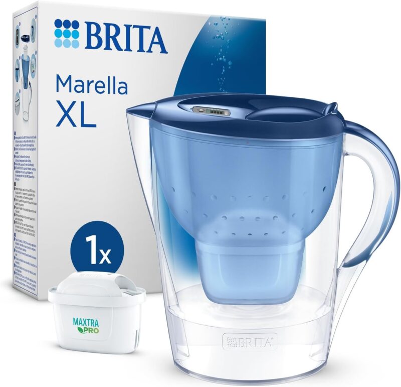 BRITA Water Filter Jug Marella XL Blue (3.5 L) Including 1x Maxtra Pro All-in-1 Cartridge - Water Filter to Reduce Limescale, Chlorine, Lead, Copper & Taste-Impairing Substances in the Water