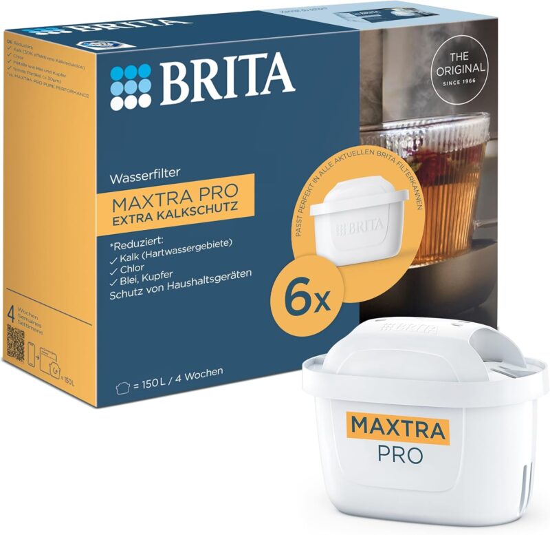 Brita Maxtra Pro Extra Limescale Protection Water Filter Cartridge – Pack of 6 (Half Year Stock) – Original Brita Replacement Cartridge for Device Protection and Reduction of Limescale, Impurities