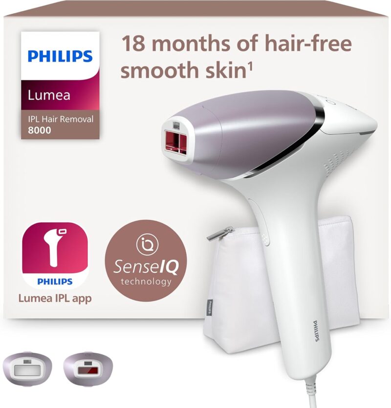 Philips Lumea IPL Hair Removal Device 8000 Series - Hair Removal Device with SenseIQ Technology, 2 Body and Face Attachments for Corded Use (Model BRI944/00)
