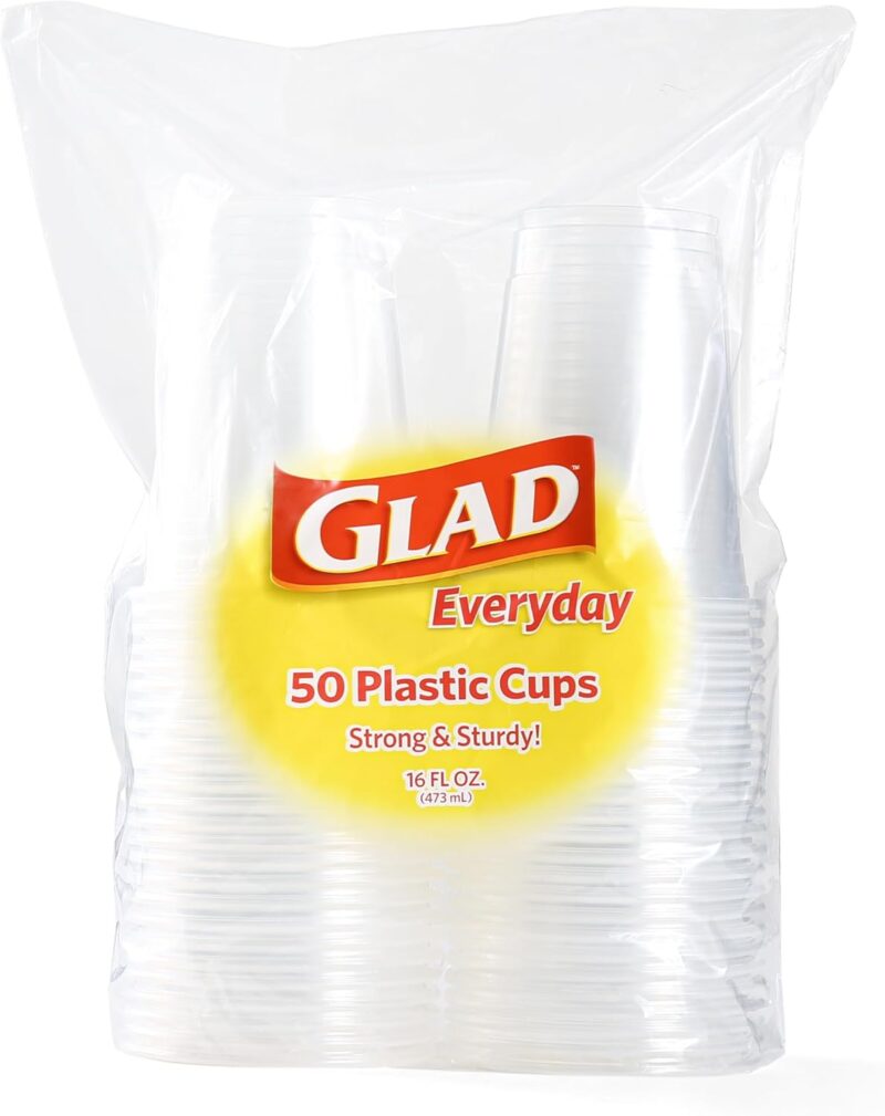 Glad Everyday Plastic Cups - 16oz, 50ct Clear, Strong & Sturdy for All Occasions