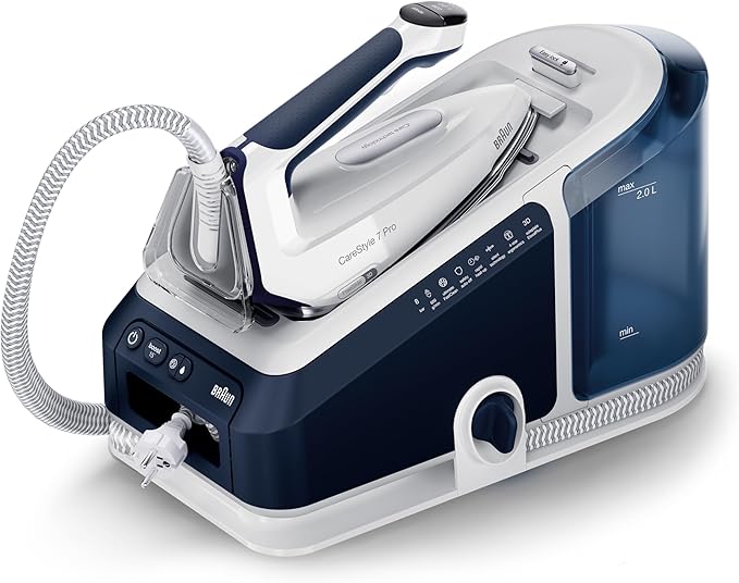 Braun CareStyle 7 Pro Steam Ironing Station IS 7282 BL - Steam Iron with FreeGlide 3D Soleplate, iCare Function, Removable 2 L Water Tank, Steam Boost 600 g/min, 2700 Watt, Blue/White
