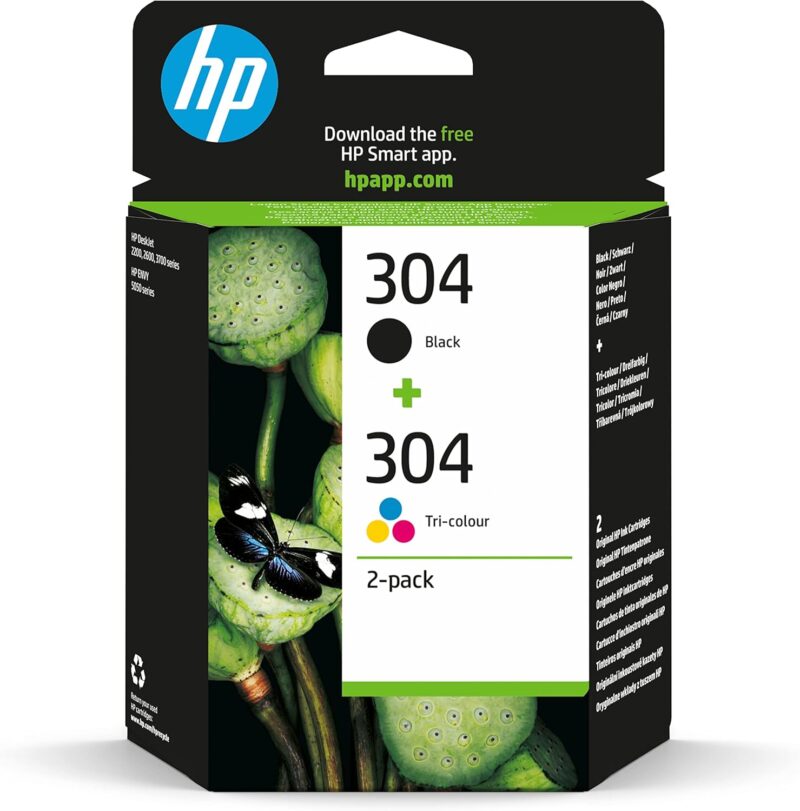 HP 304 Multipack Original Printer Cartridges (Black, Color) for HP DeskJet, 2-pack